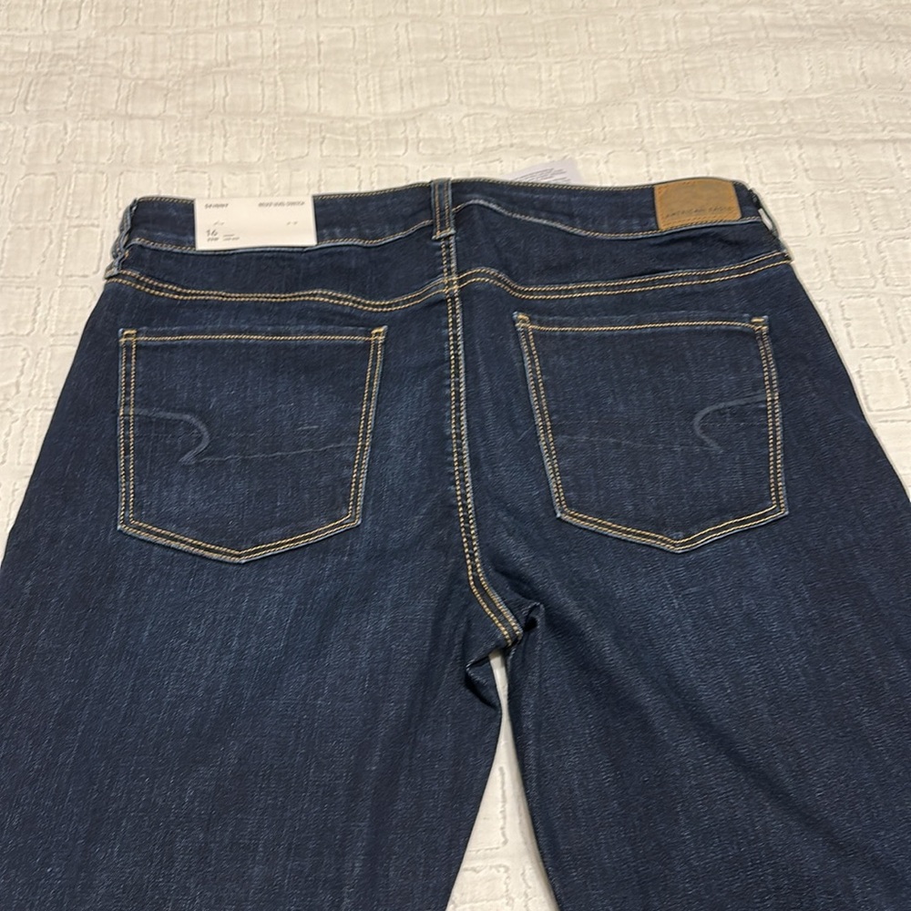 American Eagle SKINNY Dark Indigo Jeans size 16 Short. 27” inseam - Picture 4 of 6